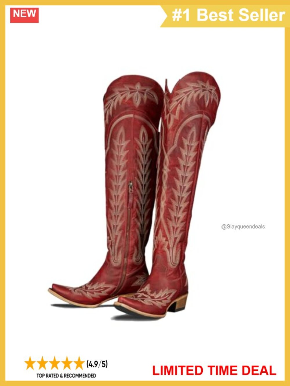 Over the Knee Cowboy Boots Embroidery Chunky Heel Side Zipper Faux Leather